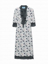 Prada Women's Printed Georgette Ruffled Dress Cream
