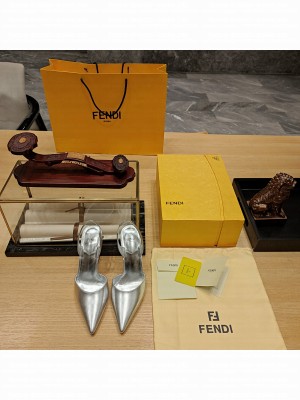 Fendi First Silver leather high-heeled slingbacks 2023 Collection