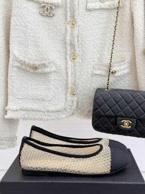 Chanel Mesh With Rhinestones CC Ballet Flat 2025 Beige