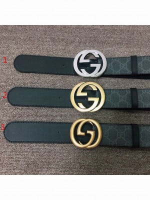 Gucci GG Canvas and Calfskin Belt 38mm with GG Buckle Black 2020 Collection