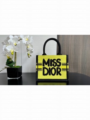 Small Dior Book Tote Two-Tone Green and Blue Miss Miss Dior Graffiti Embroidery M1265Z