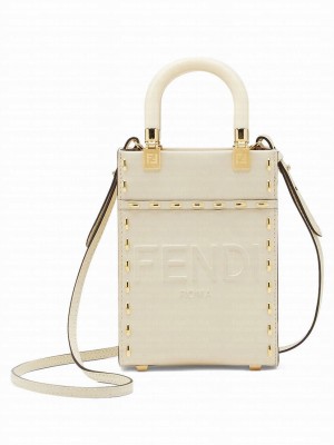 Fendi Mini Sunshine Shopper Leather Bag 8BS051 Cream