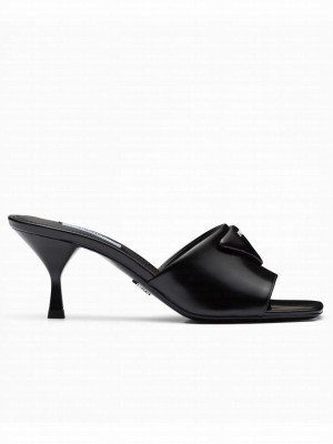Prada Women's Brushed Leather Heeled Slides 1XX590 Black