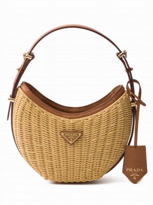 Prada Wicker And Leather Prada Arque Bag 1BC202 Coffee