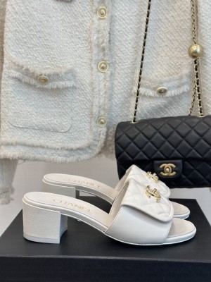 Chanel 5cm Lambskin Slide Mule White