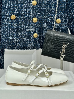 CELINE LES BALLERINES CELINE CRISS-CROSS BABIES BALLERINA IN PATENT CALFSKIN WHITE