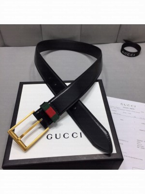 gucci 3.5cm width men's leather belt with web black 495125