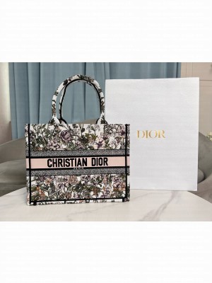 Medium Dior Book Tote Pink Multicolor D-Floral Embroidery M1296ZECZ