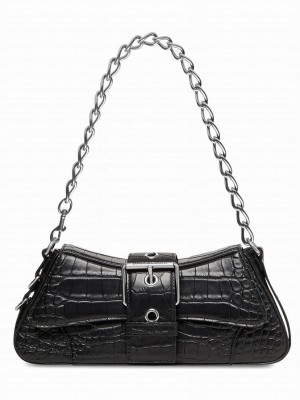 Balenciaga Lindsay Small Shoulder Bag With Strap Crocodile Embossed Black