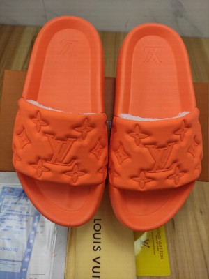 Louis Vuitton Unisex Sunbath Monogram Rubber Flat Slide Sandals Orange 2022 Collection