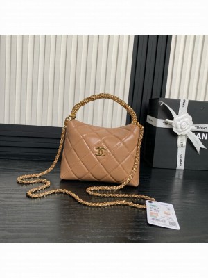 Chanel Shiny Lambskin & Gold-Tone Metal AP4189 Dark Beige