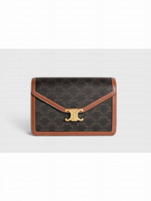 CELINE ENVELOPPE BAG IN TRIOMPHE CANVAS AND CALFSKIN 113322 TAN