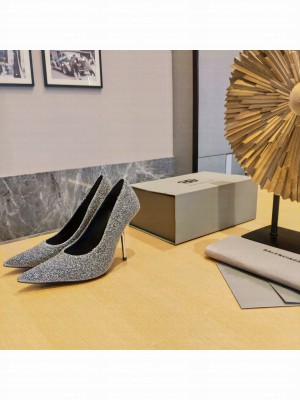 BALENCIAGA HEEL 10CM POINTED TOE PUMPS GLITTER SILVER 2022