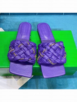Bottega Veneta Leather Chain Woven Flat Slide Sandals Purple  2021 Collection