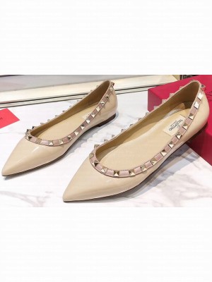 Valentino Rockstud Ballet Flats Ballerinas in Patent Leather Nude