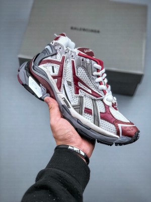 Balenciage Runner Trainers in white, dark red, grey and black mesh and nylon 2022