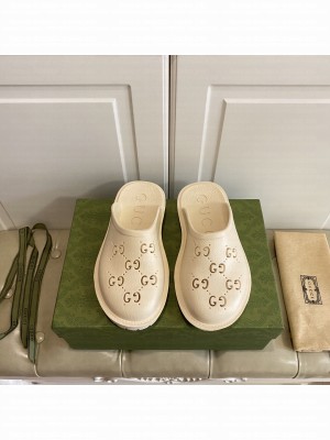 Gucci Unisex Perforated GG Rubber Mules 3cm White 2022 Collection