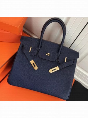Hermes Birkin 25cm Bag Navy Blue in Togo Leather With Gold Hardware