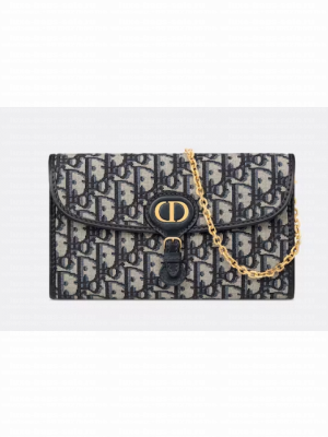 DIOR BOBBY EAST-WEST POUCH WITH CHAIN Blue Dior Oblique Jacquard S5703UT