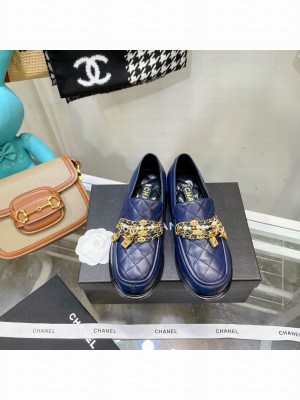 Chanel Chain Lambskin With Jewelry Loafers G38922 Navy Blue 2022 Collection 