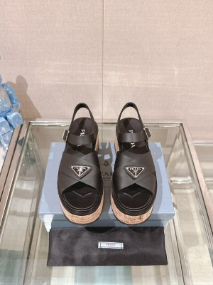 Prada Cork Platform Sandals Black