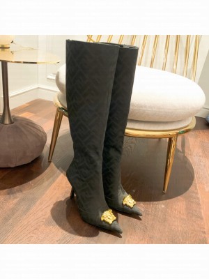 Versace x Fendi Fendace 10.5cm FF Canvas Knee-High Black 2022 Collection