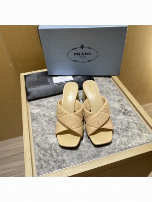 Prada Quilted leather 65 mm Block-Heel slides sandals Mule 2022 Collection 010