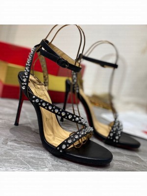 Christian Louboutin Silver Studde Sandals 10cm Black 2021 Collection
