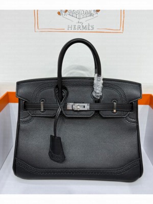 Hermes Birkin Ghillies 30 In Tadelakt Leather Black