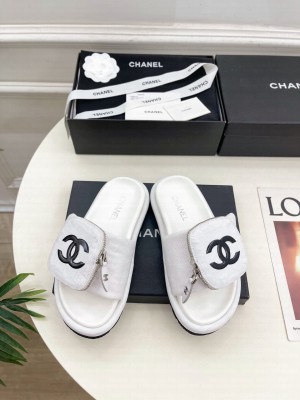 Chanel Canvas Pillow Slides Sandal with Zip Pouch White 2025