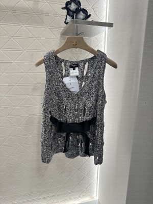 Chanel Hollow-Out Knit Vest with Bow Tie black