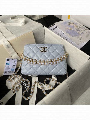 Chanel HOBO HANDBAG Lambskin & Gold-Tone Metal AS3787 light blue