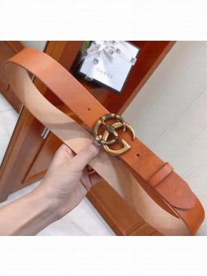 Gucci Leather Men's Belt with Snake Buckle 38mm Width  