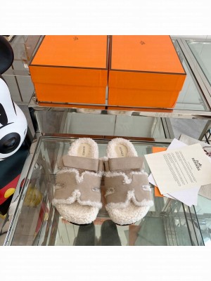 Hermes woolskin Oran Flat Slide Sandals 147 2022 Collection