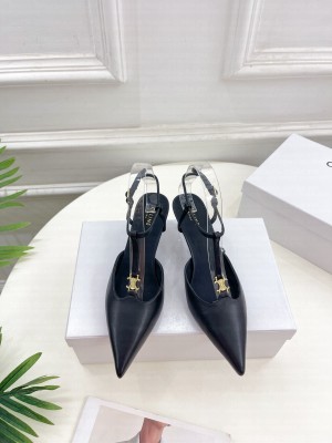 CELINE KITTEN WITH TRIOMPHE T-BAR STRAP IN CALFSKIN BLACK