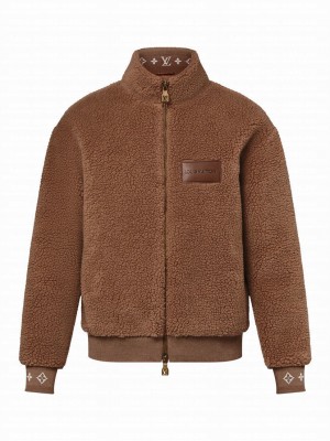 Louis Vuitton Women's Leather Patch Fleece Blouson Coffee