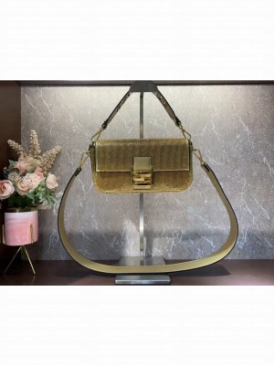 Fendi Baguette crystals and leather bag F0961 gold