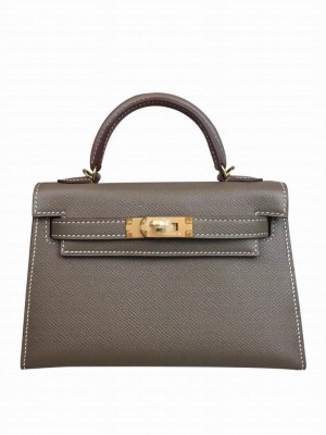 Hermes Kelly Bag 19 Epsom Leather Dark Gray