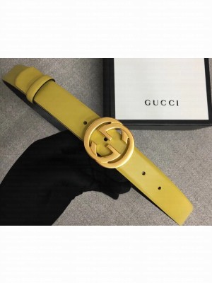 Gucci Width 3cm Leather Belt Yellow With Interlocking G Buckle