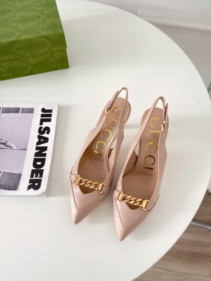 Gucci Women's Lambskin with Chain 75mm Sling-back Pumps beige 2021 Collection