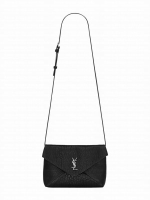Saint Laurent Cassandre Envelope Messenger In Lambskin Black