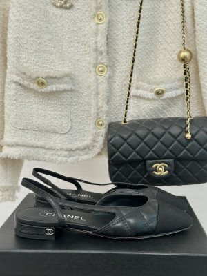 Chanel Quilted Lambskin & Grosgrain Slingback Flat Black 2024