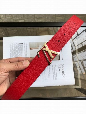 Louis Vuitton LV Tilt Grained Calfskin Belt 40mm with LV Buckle Red/Gold 2020 Collection