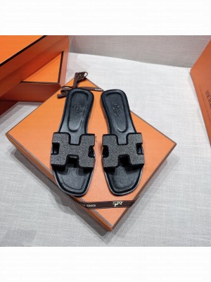 Hermes Oran Flat slippers with rhinestone 060 2021 Collection