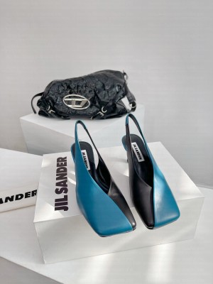 JIL SANDER Lambskin Square Toe Sandals Blue Black