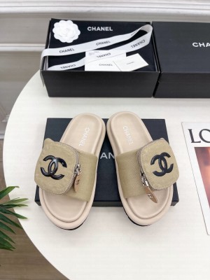 Chanel Canvas Pillow Slides Sandal with Zip Pouch Beige 2025