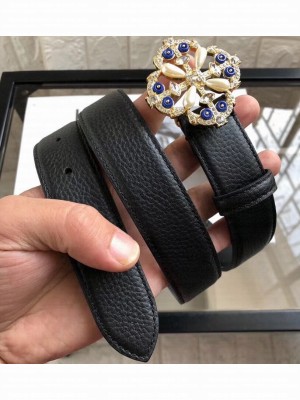 Chanel Width 3cm Crystal and Pearl Buckle Leather Belt Black