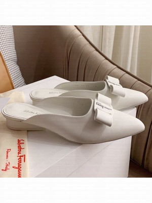 Salvatore Ferragamo Viva Lambskin Bow Mules White Spring/Summer 2021 Collection
