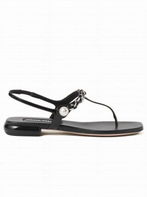 Miumiu Women's Patent Leather Thong Sandals Black