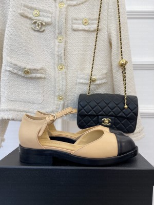 Chanel Women's Mary Janes Lambskin 3cm Flat Sandals 2023 Collection Beige